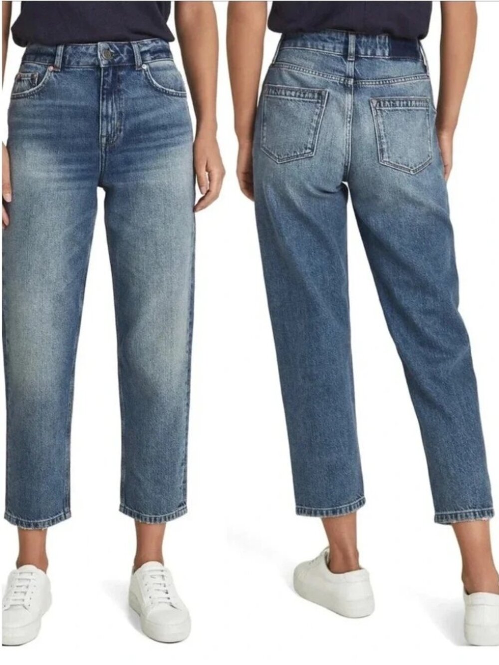 Reiss Women's Elle High Rise Straight Leg Cropped Jeans Size 28 in Mid Blue